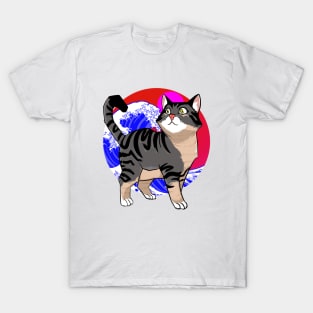Cat in Kanagawa Wave T-Shirt